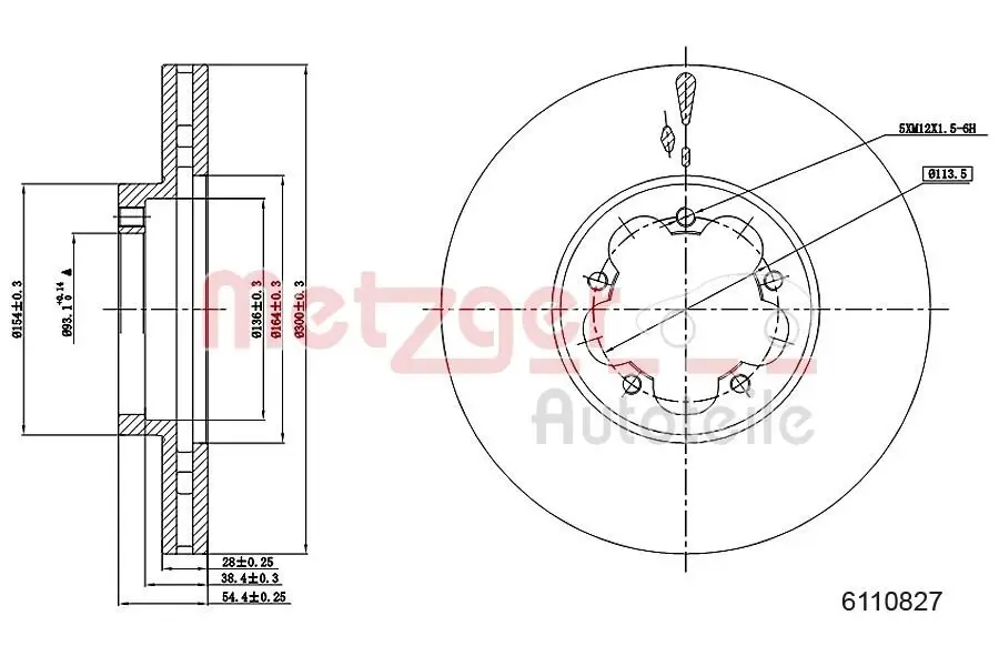 Bremsscheibe Vorderachse links Vorderachse rechts METZGER 6110827