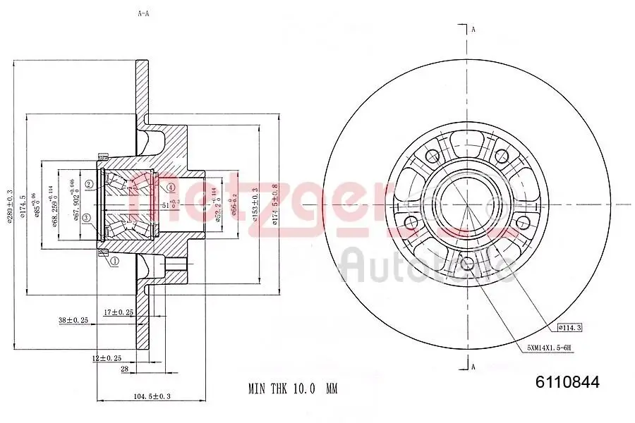 Bremsscheibe METZGER 6110844