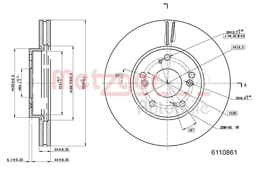 Bremsscheibe Vorderachse links Vorderachse rechts METZGER 6110861