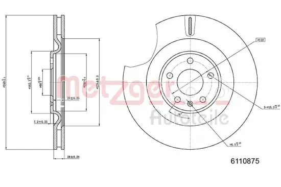 Bremsscheibe Hinterachse METZGER 6110875 Bild Bremsscheibe Hinterachse METZGER 6110875