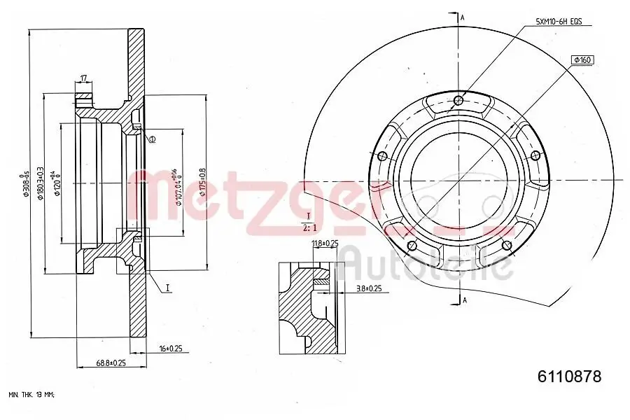 Bremsscheibe Hinterachse METZGER 6110878