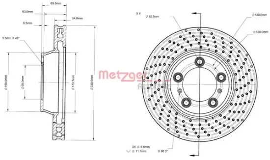 Bremsscheibe Vorderachse rechts METZGER AUTOTEILE 6110882 Bild Bremsscheibe Vorderachse rechts METZGER AUTOTEILE 6110882
