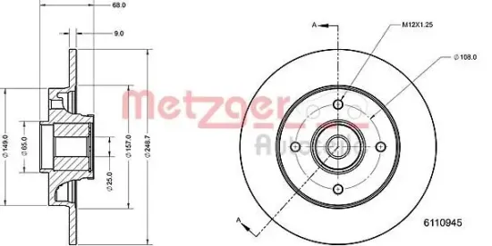 Bremsscheibe METZGER 6110945 Bild Bremsscheibe METZGER 6110945