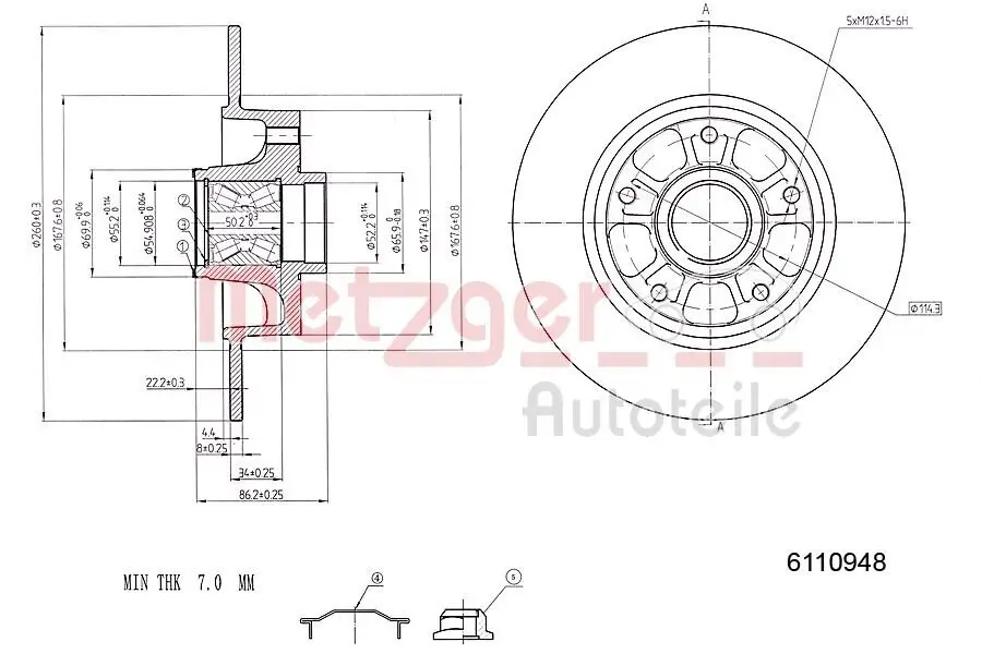 Bremsscheibe METZGER 6110948