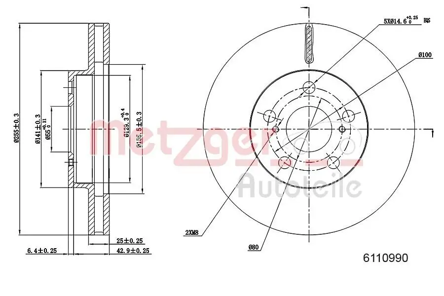 Bremsscheibe Vorderachse links Vorderachse rechts METZGER 6110990