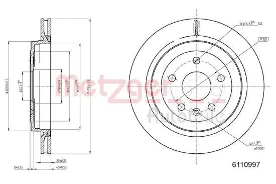 Bremsscheibe Hinterachse METZGER 6110997 Bild Bremsscheibe Hinterachse METZGER 6110997