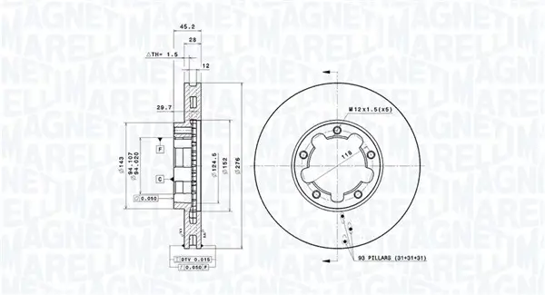Bremsscheibe Vorderachse MAGNETI MARELLI 360406212800