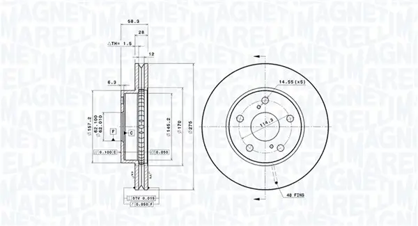 Bremsscheibe Vorderachse MAGNETI MARELLI 360406221000