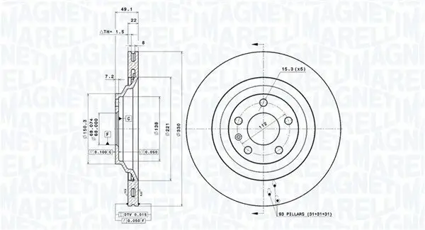 Bremsscheibe Hinterachse MAGNETI MARELLI 360406002201