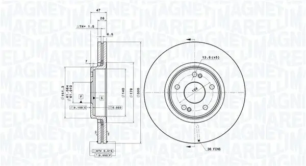 Bremsscheibe Vorderachse MAGNETI MARELLI 360406008701