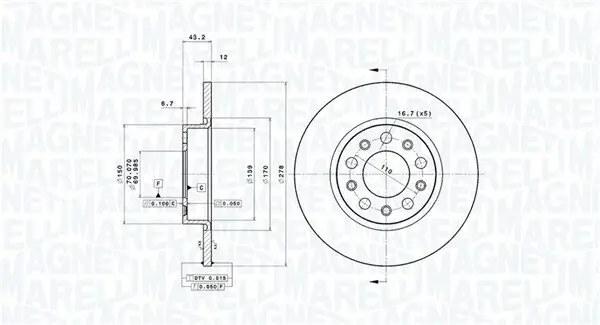 Bremsscheibe Hinterachse MAGNETI MARELLI 360406011401