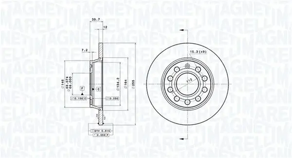 Bremsscheibe Hinterachse MAGNETI MARELLI 360406013401