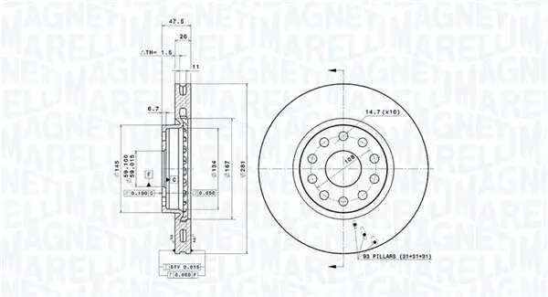 Bremsscheibe Vorderachse MAGNETI MARELLI 360406029201