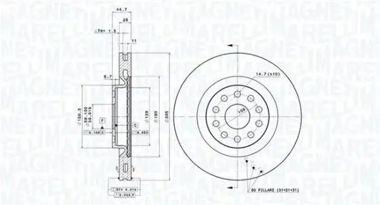 Bremsscheibe Vorderachse MAGNETI MARELLI 360406029501 Bild Bremsscheibe Vorderachse MAGNETI MARELLI 360406029501