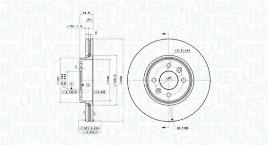 Bremsscheibe Vorderachse MAGNETI MARELLI 360406043901 Bild Bremsscheibe Vorderachse MAGNETI MARELLI 360406043901