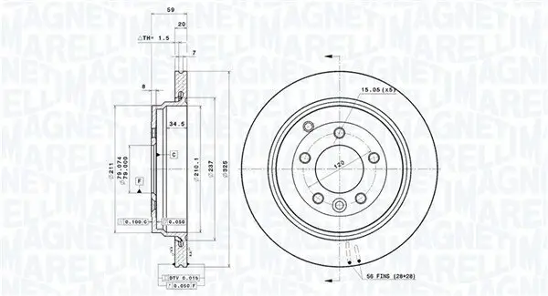 Bremsscheibe Hinterachse MAGNETI MARELLI 360406054801