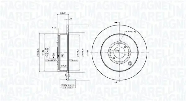 Bremsscheibe Hinterachse MAGNETI MARELLI 360406061401