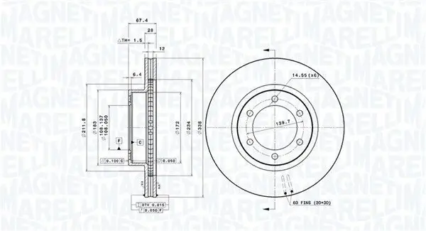 Bremsscheibe Vorderachse MAGNETI MARELLI 360406062801