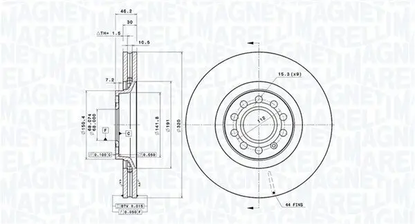 Bremsscheibe Vorderachse MAGNETI MARELLI 360406075201