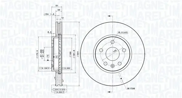Bremsscheibe Vorderachse MAGNETI MARELLI 360406080801