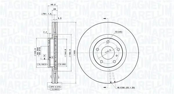 Bremsscheibe Vorderachse MAGNETI MARELLI 360406125701