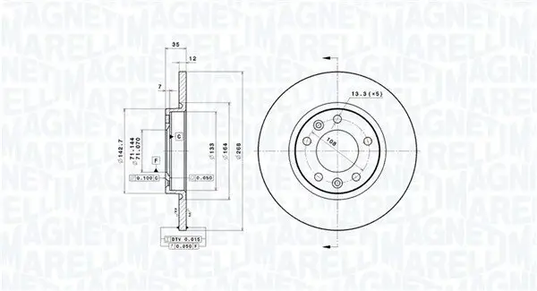 Bremsscheibe Hinterachse MAGNETI MARELLI 360406139001
