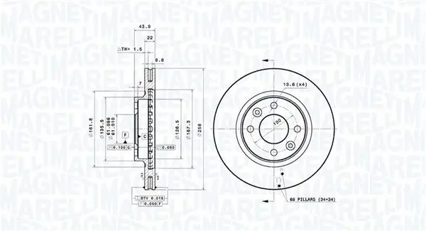 Bremsscheibe Vorderachse MAGNETI MARELLI 360406179901