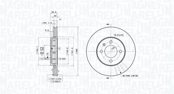 Bremsscheibe Vorderachse MAGNETI MARELLI 360406180201