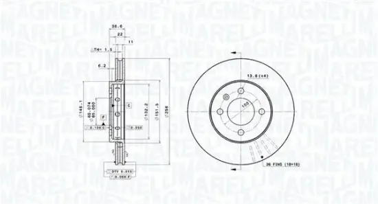 Bremsscheibe Vorderachse MAGNETI MARELLI 360406180201 Bild Bremsscheibe Vorderachse MAGNETI MARELLI 360406180201