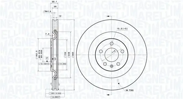 Bremsscheibe Hinterachse MAGNETI MARELLI 360406187001