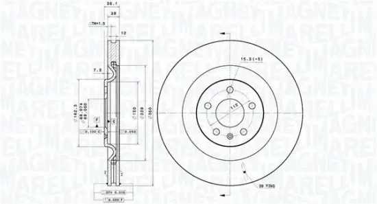 Bremsscheibe Hinterachse MAGNETI MARELLI 360406187001 Bild Bremsscheibe Hinterachse MAGNETI MARELLI 360406187001