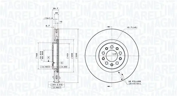 Bremsscheibe Vorderachse MAGNETI MARELLI 360406189201