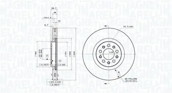 Bremsscheibe Vorderachse MAGNETI MARELLI 360406189201 Bild Bremsscheibe Vorderachse MAGNETI MARELLI 360406189201