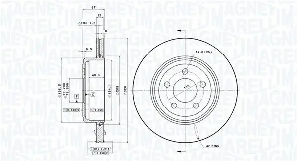 Bremsscheibe Hinterachse MAGNETI MARELLI 360406189801