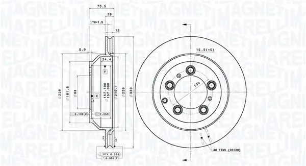 Bremsscheibe Hinterachse MAGNETI MARELLI 360406216301