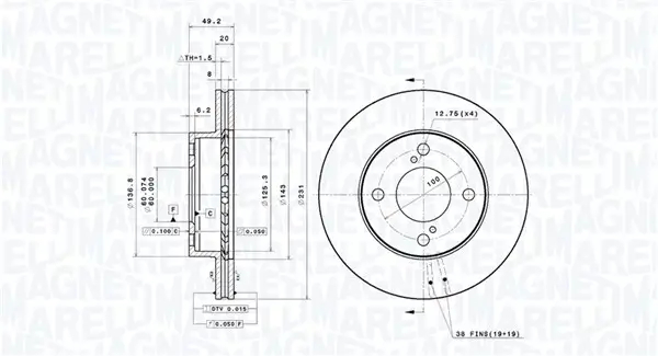 Bremsscheibe Vorderachse MAGNETI MARELLI 360406216401