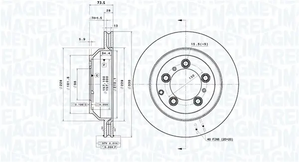 Bremsscheibe Hinterachse MAGNETI MARELLI 360406220401