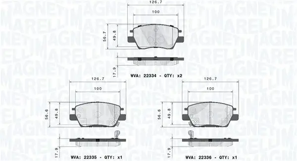 Bremsbelagsatz, Scheibenbremse Vorderachse MAGNETI MARELLI 363700410073