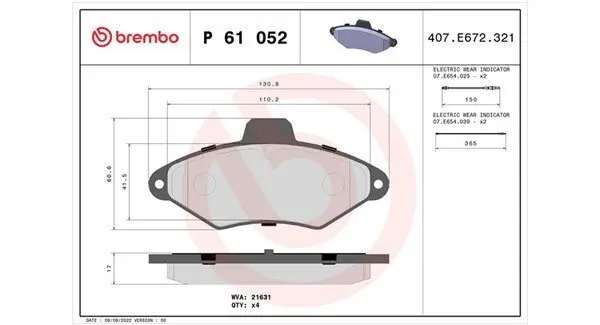 Bremsbelagsatz, Scheibenbremse Vorderachse MAGNETI MARELLI 363700461052