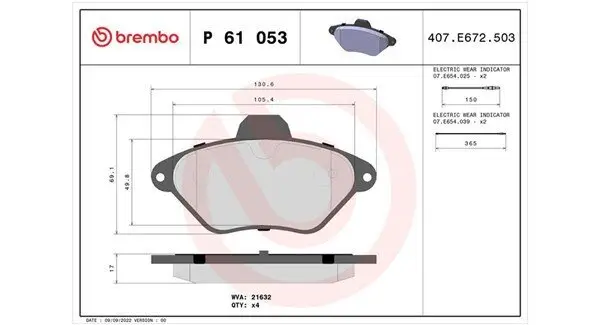 Bremsbelagsatz, Scheibenbremse Vorderachse MAGNETI MARELLI 363700461053