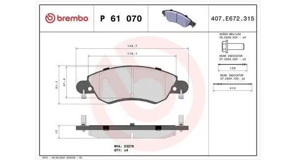 Bremsbelagsatz, Scheibenbremse Vorderachse MAGNETI MARELLI 363700461070