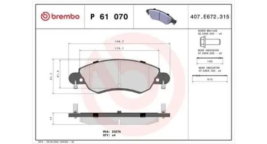 Bremsbelagsatz, Scheibenbremse Vorderachse MAGNETI MARELLI 363700461070 Bild Bremsbelagsatz, Scheibenbremse Vorderachse MAGNETI MARELLI 363700461070