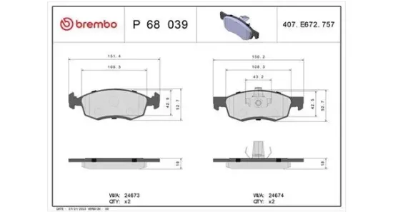 Bremsbelagsatz, Scheibenbremse Vorderachse MAGNETI MARELLI 363700468039 Bild Bremsbelagsatz, Scheibenbremse Vorderachse MAGNETI MARELLI 363700468039