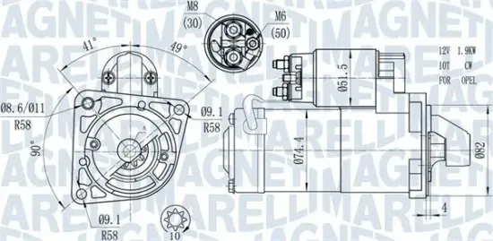 Starter 12 V 1,9 kW MAGNETI MARELLI 063721428010 Bild Starter 12 V 1,9 kW MAGNETI MARELLI 063721428010