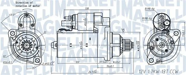 Starter 12 V 1,7 kW MAGNETI MARELLI 063721508010