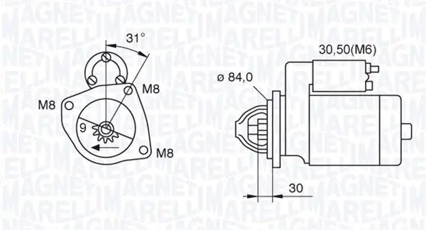 Starter 12 V 2,5 kW MAGNETI MARELLI 063521093070