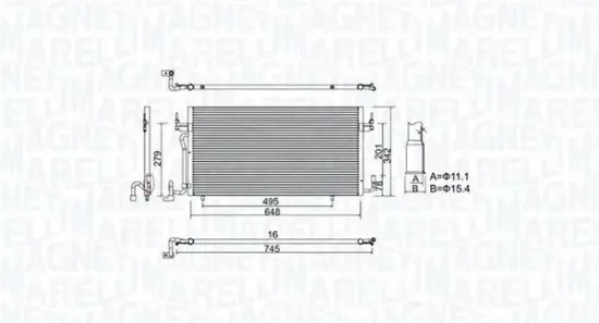 Kondensator, Klimaanlage MAGNETI MARELLI 350203965000 Bild Kondensator, Klimaanlage MAGNETI MARELLI 350203965000