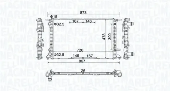 Kühler, Motorkühlung MAGNETI MARELLI 350213152100 Bild Kühler, Motorkühlung MAGNETI MARELLI 350213152100