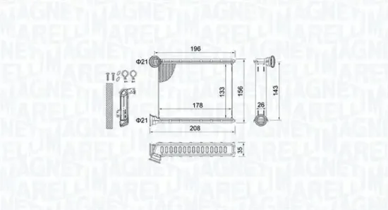 Wärmetauscher, Innenraumheizung MAGNETI MARELLI 350218459000 Bild Wärmetauscher, Innenraumheizung MAGNETI MARELLI 350218459000