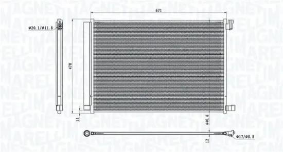 Kondensator, Klimaanlage MAGNETI MARELLI 350203101300 Bild Kondensator, Klimaanlage MAGNETI MARELLI 350203101300